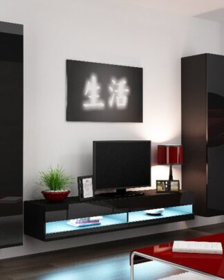 Obývací stěna VIGO NEW 4, černá/černý lesk
