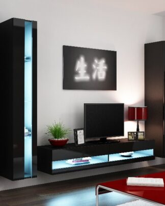 Obývací stěna VIGO NEW 7, černá/černý lesk