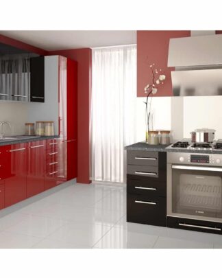 Kuchyně PLATINUM 270/410 cm, korpus grey, rose red + black
