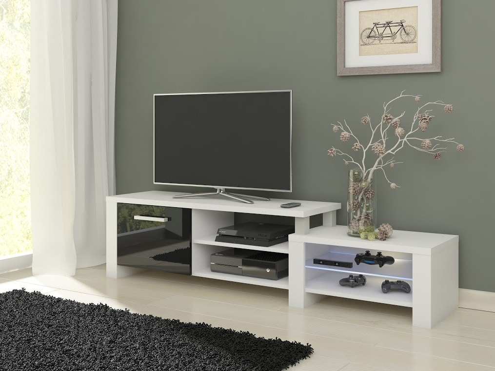 TV stolek ORION, bílá/černý lesk