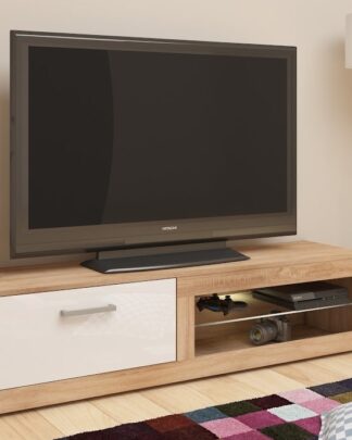 TV stolek VIKI NEW, dub sonoma/bílý lesk