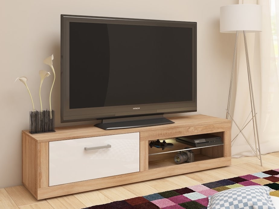TV stolek VIKI NEW, dub sonoma/bílý lesk