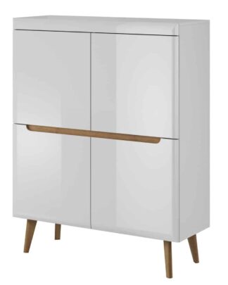 Komoda NORDI NK107, bílá/bílý lesk/dub riviera