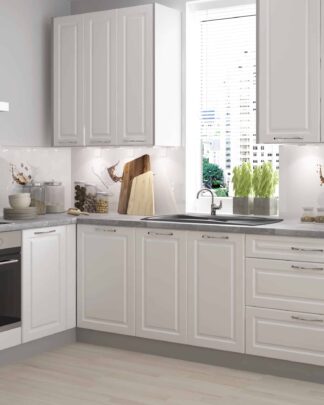 Rohová kuchyně EMPORIUM 180/395 cm, korpus grey, dvířka white