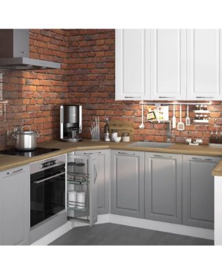 Rohová kuchyně EMPORIUM 120/475 cm, korpus bílý, dvířka grey stone + white