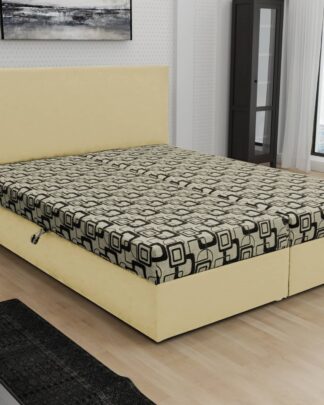 Čalouněná postel JERRY 140x200, béžová látka se vzorem/krémová ekokůže