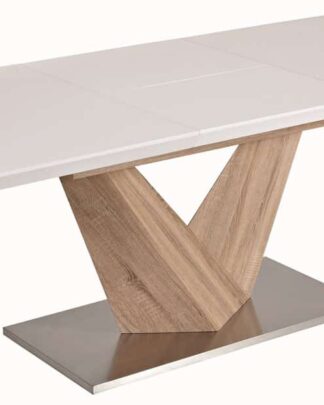 Jídelní stůl ALARAS rozkládací 140x85, bílý lesk/dub sonoma