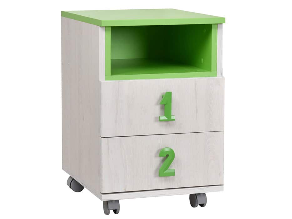 NUMERO komoda 2F NIKA, dub bílý / zelená