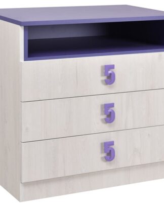 NUMERO komoda 3F, dub bílý / fialová