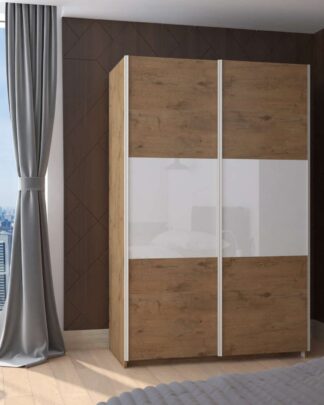 Skříň TREND 130, dub lancelot + MDF krémový lesk