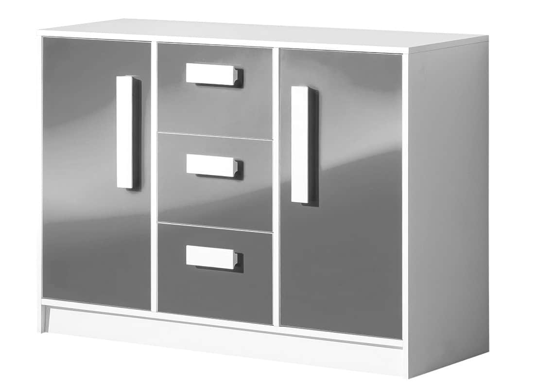 Komoda široká GULLIWER 6, bílá/šedá lesk
