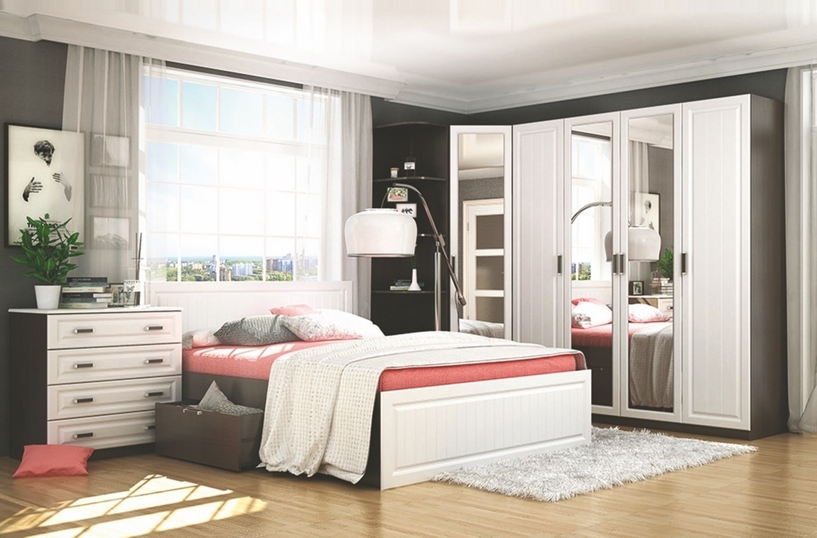 Ložnice PRAGA (postel 160 se zas., skříň 4D a komoda 4S), wenge/bílá