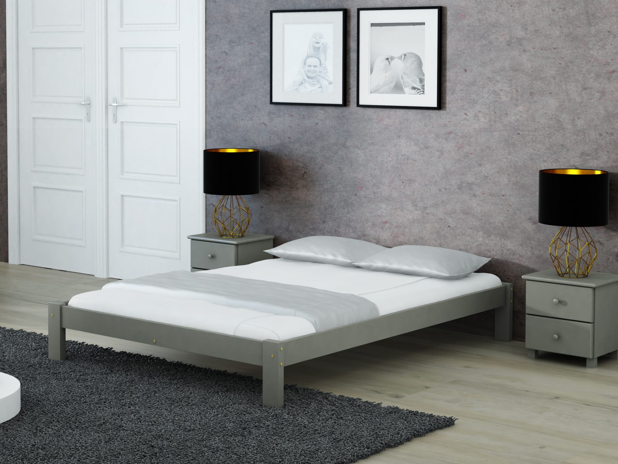 Postel LILIANA 160x200 s roštem, masiv borovice/moření šedá
