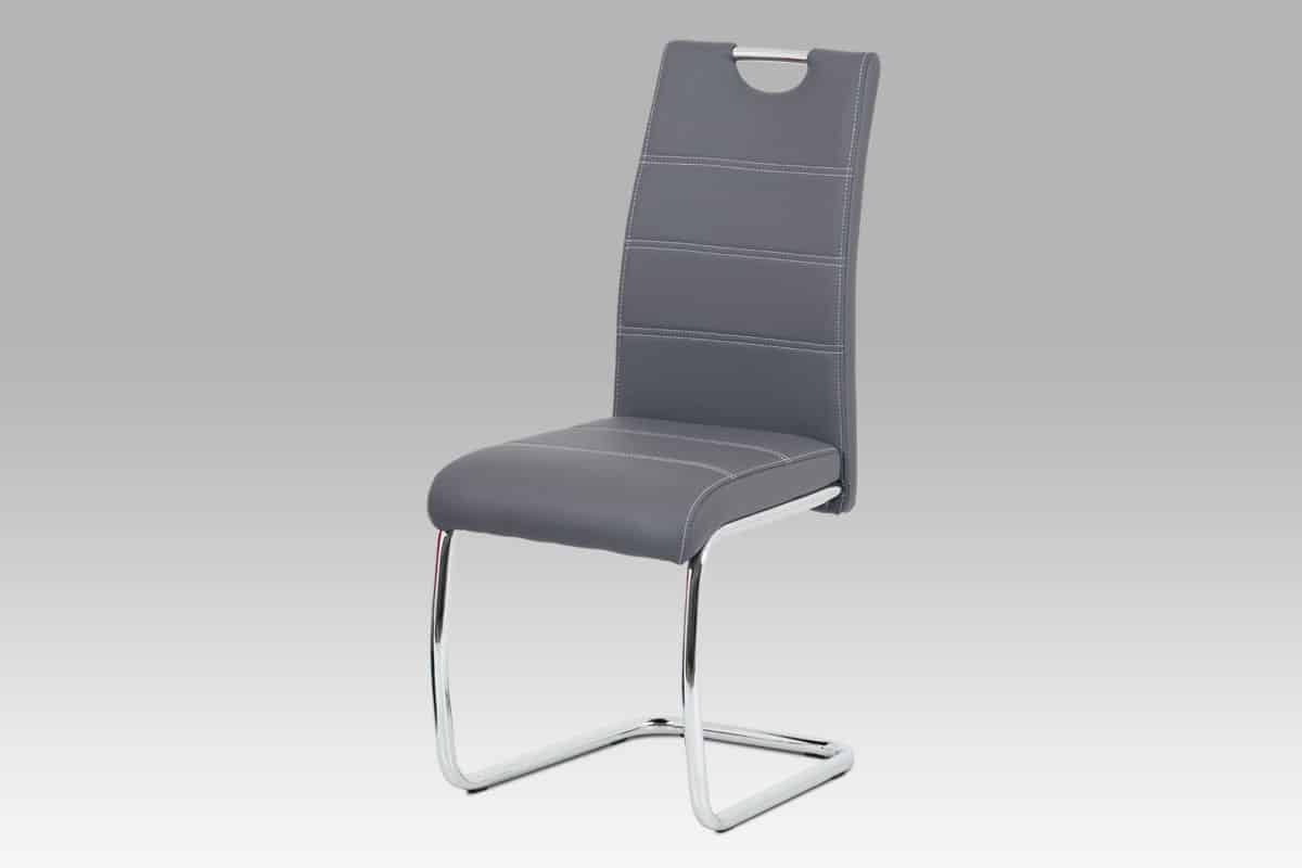Jídelní židle HC-481 GREY, šedá ekokůže/chrom
