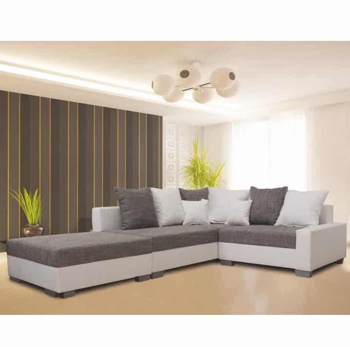 Rohová sedací souprava, L, ekokůže bílá/šenil šedá, PETRANA NEW 0000149739 Tempo Kondela