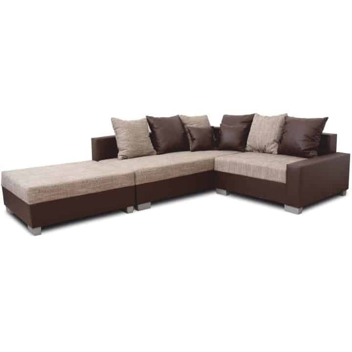 Rohová sedací souprava, L, ekokůže hnědá / šenil hnědý, PETRANA NEW 0000149741 Tempo Kondela