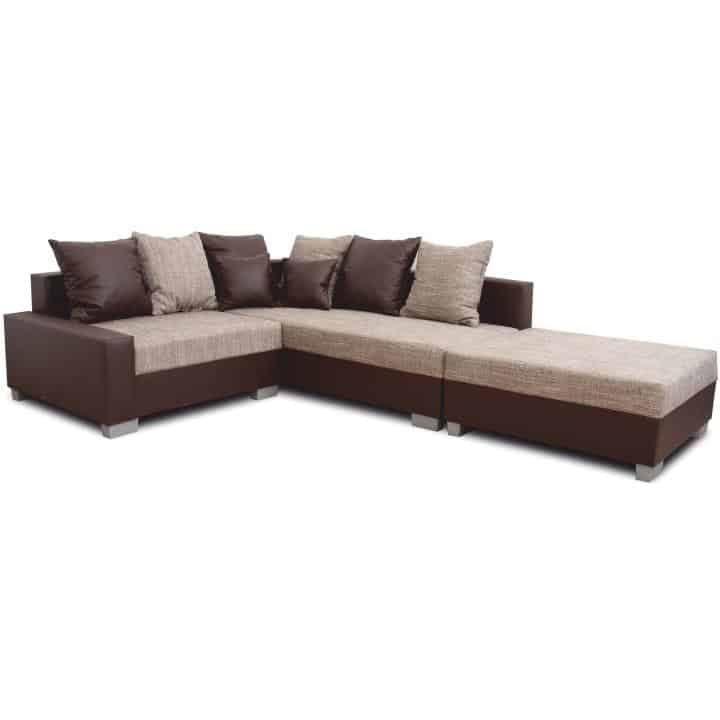 Rohová sedací souprava, P, ekokůže hnědá / šenil hnědý, PETRANA NEW 0000149742 Tempo Kondela