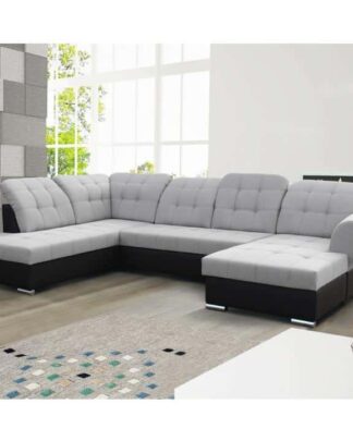 Sedací souprava U, rozkládací, levé provedení, látka Portland 90 šedá / černá ekokůže, AMOTI U 0000187013 Tempo Kondela