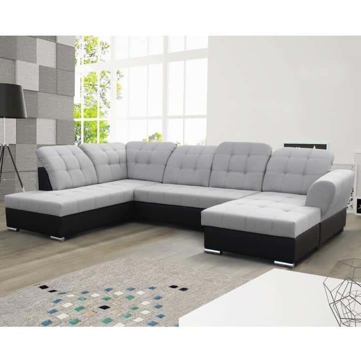 Sedací souprava U, rozkládací, levé provedení, látka Portland 90 šedá / černá ekokůže, AMOTI U 0000187013 Tempo Kondela
