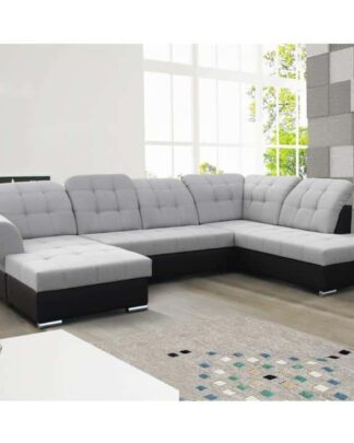 sedací souprava U, rozkládací, pravé provedení, látka Portland 90 šedá / černá ekokůže, AMOTI U 0000187022 Tempo Kondela