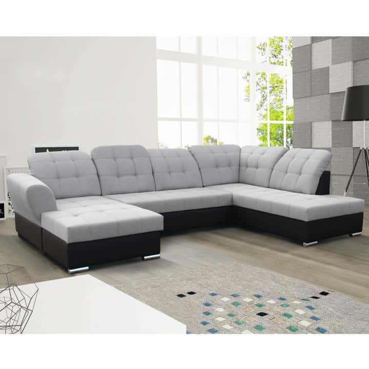 sedací souprava U, rozkládací, pravé provedení, látka Portland 90 šedá / černá ekokůže, AMOTI U 0000187022 Tempo Kondela