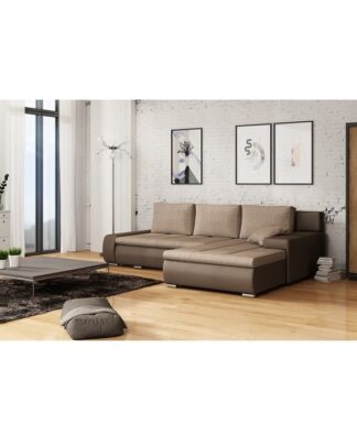 Rohová sedací souprava, hnědá / hnědošedý melír, TRAMP 0000195302 Tempo Kondela