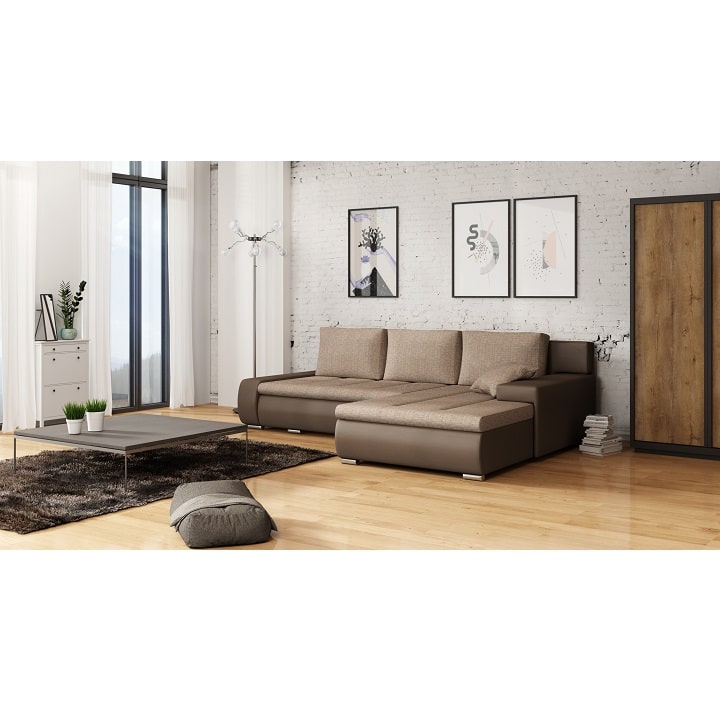 Rohová sedací souprava, hnědá / hnědošedý melír, TRAMP 0000195302 Tempo Kondela