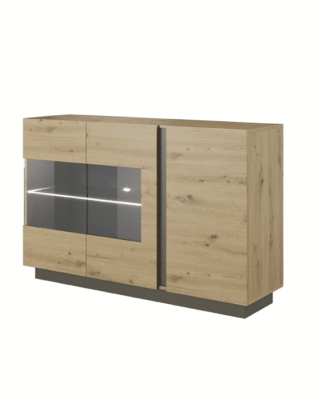 Komoda s vitrínou CITY dub artisan / šedý grafit Tempo Kondela