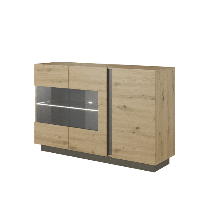 Komoda s vitrínou CITY dub artisan / šedý grafit Tempo Kondela
