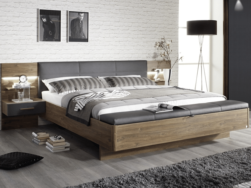 Postel s nočními stolky Mosbach 180x200 cm, dub stirling/šedá