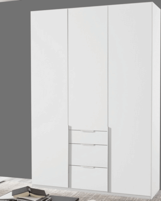 Šatní skříň se zásuvkami New York D, 135 cm, bílá/bílý lesk