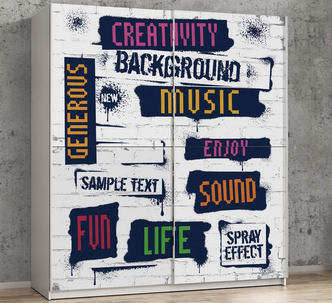Šatní skříň Plagiato, bílá/motiv creativity