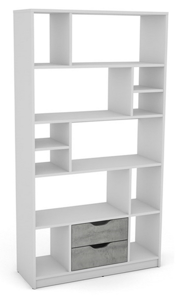 Regál/knihovna Sten 1, bílý/šedý beton
