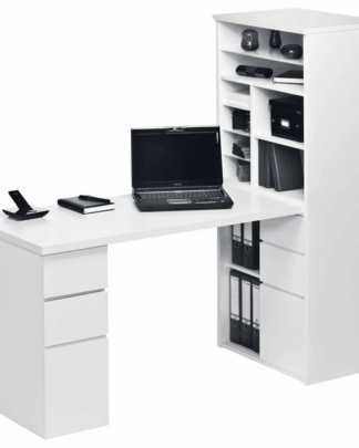 Psací stůl s úložným regálem Minioffice 9562, bílý/bílý lesk
