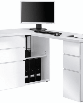 Rohový psací stůl Model 9543, bílý mat/bílý lesk