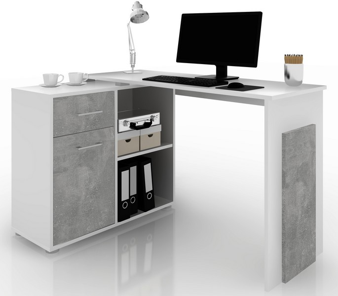 Rohový psací stůl Andy, bílá/šedý beton
