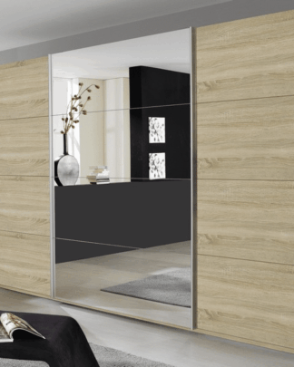Šatní skříň Quadra, 315 cm, dub sonoma/zrcadlo