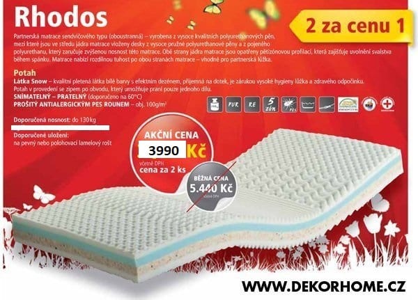 Matrace 1+1 zdarma z polyuretanové pěny Rhodos 90 x 200 cm Purtex
