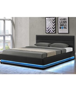 Manželská postel s LED osvětlením BIRGET NEW černá Tempo Kondela 180 x 200 cm