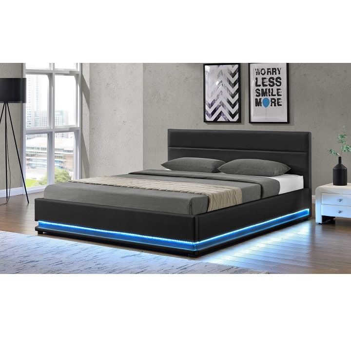 Manželská postel s LED osvětlením BIRGET NEW černá Tempo Kondela 180 x 200 cm