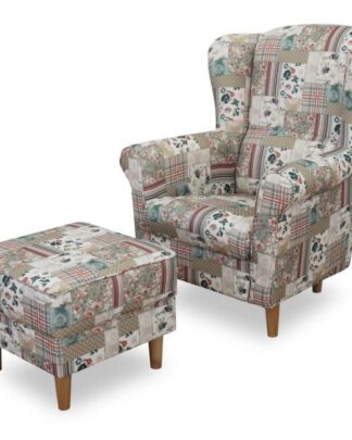 Křeslo s taburetem ASTRID Tempo Kondela Patchwork Viorica 1
