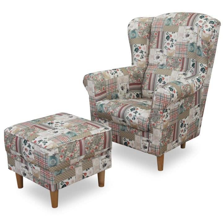 Křeslo s taburetem ASTRID Tempo Kondela Patchwork Viorica 1