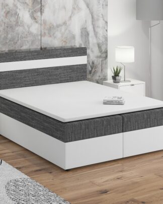 Postel boxspring MODENA 180x200 cm, šedá látka/bílá ekokůže