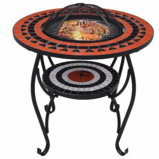 Mozaikový stolek s ohništěm Dekorhome Bílá / oranžová