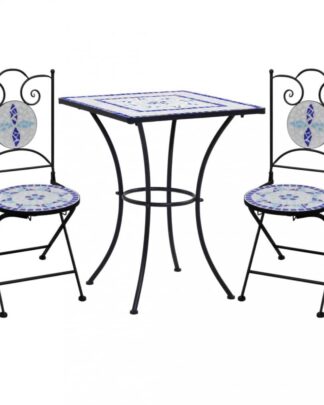 Mozaikový bistro set 3 ks Dekorhome Bílá / modrá