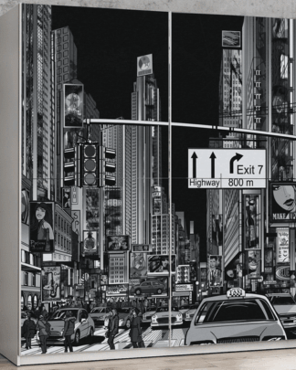 Šatní skříň Plagiato, bílá/motiv New York