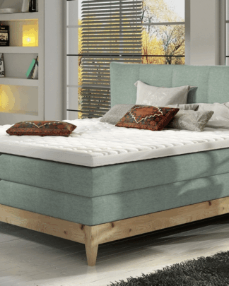 Postel boxspring Forest 180x200 cm, masivní dub/mentolová látka