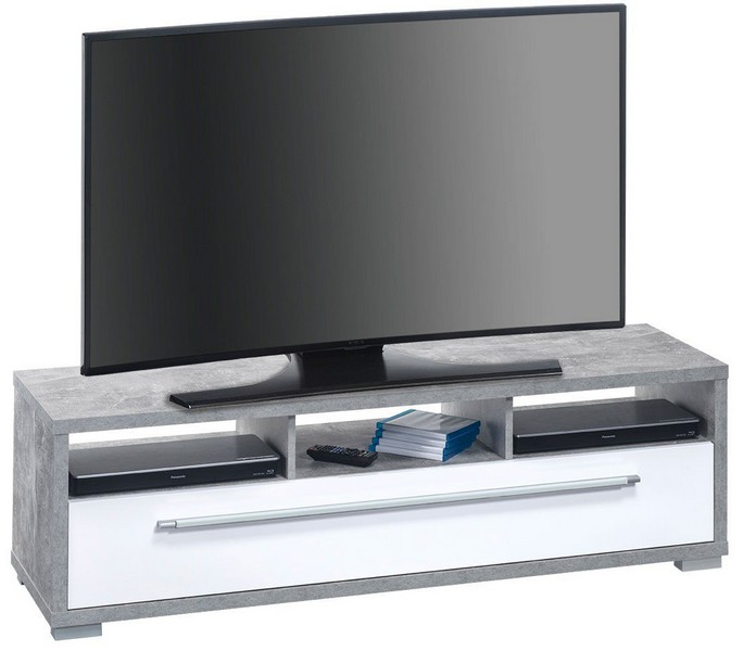 TV stolek Glanz 7645, beton/bílý lesk