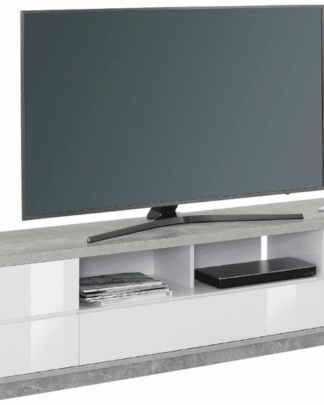 Široká TV skříňka Typ 7714, beton/bílý lesk