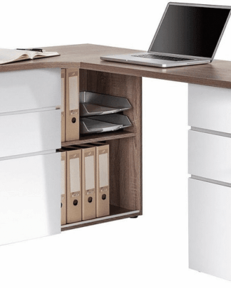 Rohový psací stůl Model 9543, dub truffel/bílý lesk